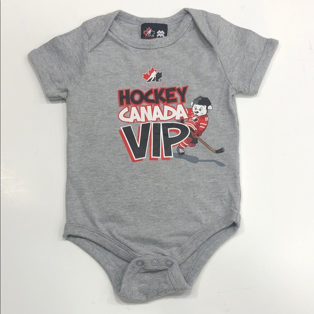 🏒 Team Canada Hockey Onesie/Bodysuit – Size 12 Months – Heather Grey